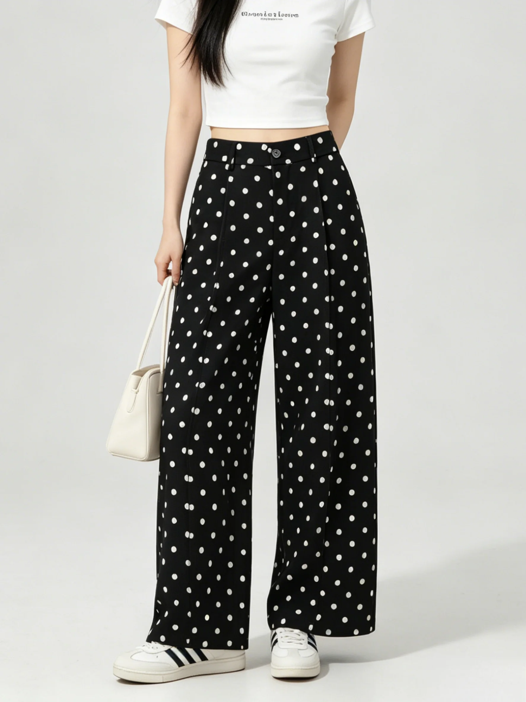 

Breathable Comfortable Polka Dot Wide Leg Pants Women's Summer Casual Slimming Drapey Straight Leg Trousers Commute High Waist