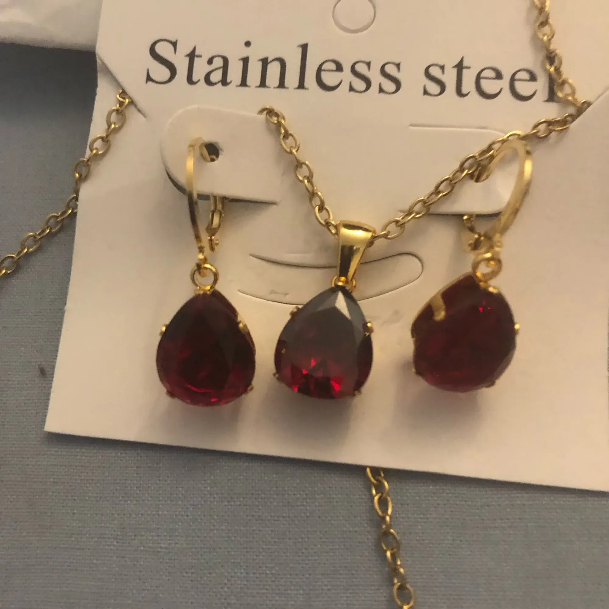 أطقم مجوهرات فاخرة من الزركونيا المكعبة للنساء ، قطرة ماء ، قلادات وأقراط الزفاف ، فولاذ مقاوم للصدأ ، AAA CZ ، أزياء فاخرة #3