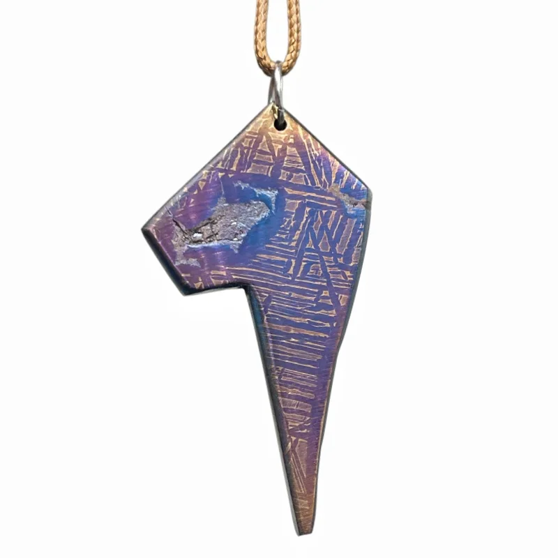 Natural Muonionalusta Iron Meteorite Lightning Pendant Colorful High Temperature Baking  Collectible Space Jewelry LK534