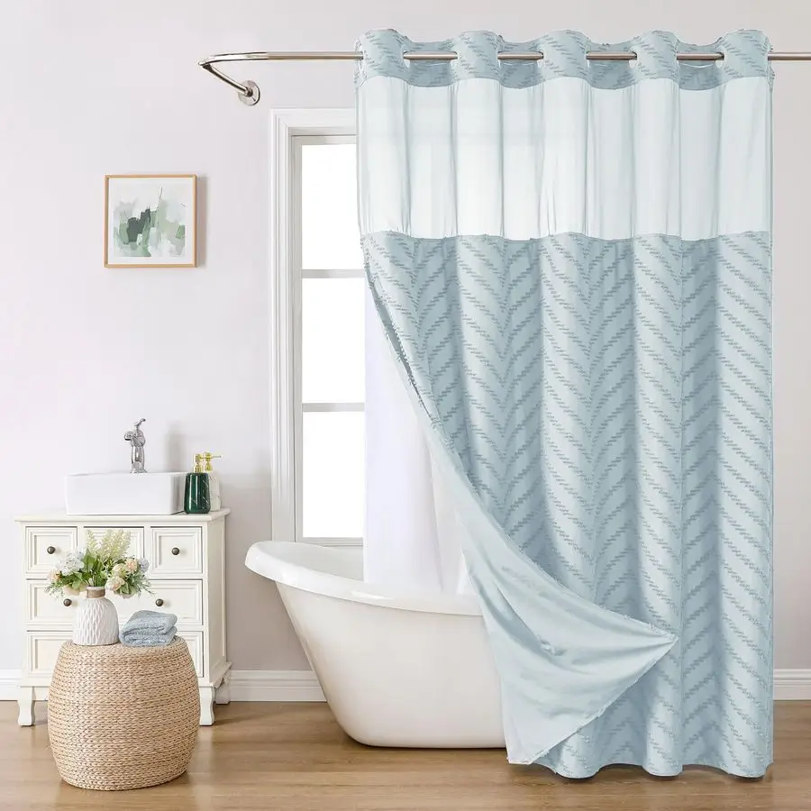 

Душевая штора Hook Boho Farmhouse с тканевым вкладышем на защелках, 71Wx74H72H, с тафтинговым узором в виде шевронов, полосатая, гостиничного качества