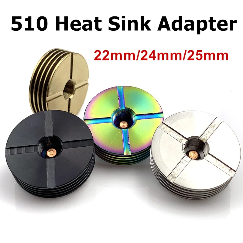 1PC 22MM/24MM/25MM Thread Base DIY Connector Adapter 510 Stainless Steel Finned Heat Dissipation Heat Sink Deck 4 Colors Adapter