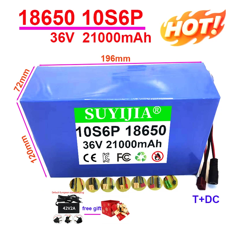 18650 10S6P 36V 21000mAh Lithium-ion Battery Pack with Built-in BMS Suitable for Bicycles, Wheelchairs, Balance Bikes, Scooters