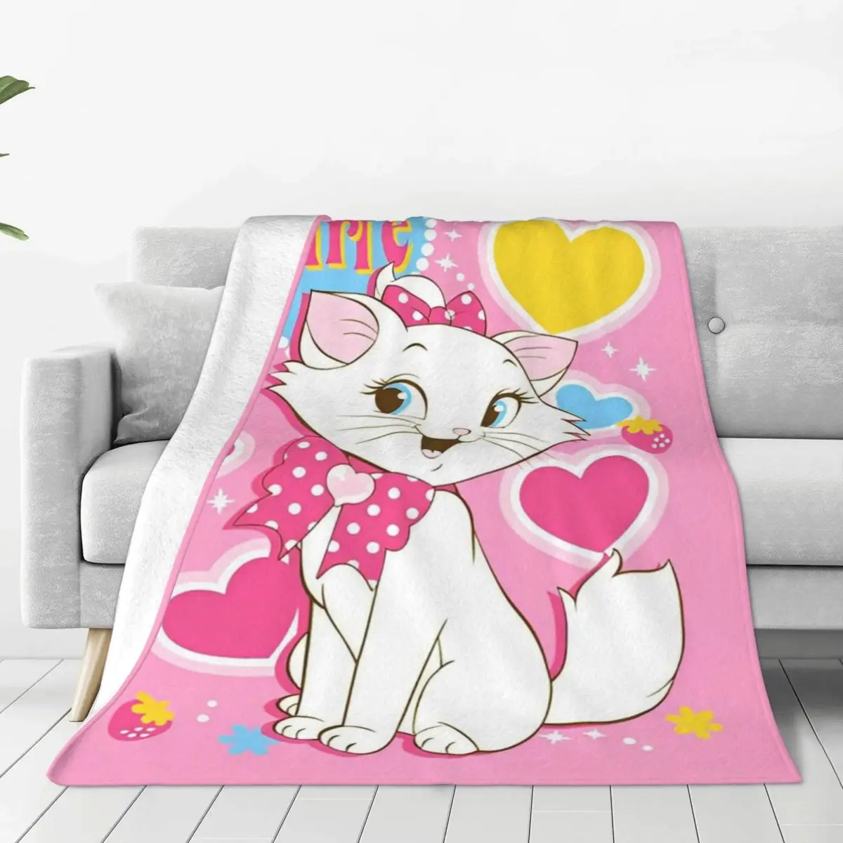 MINISO The Aristocats Marie Cat Kawaii Anime Plush Blanket Child Flannel Throw Blanket For Couch Chair Warm Soft Bedspread Gift