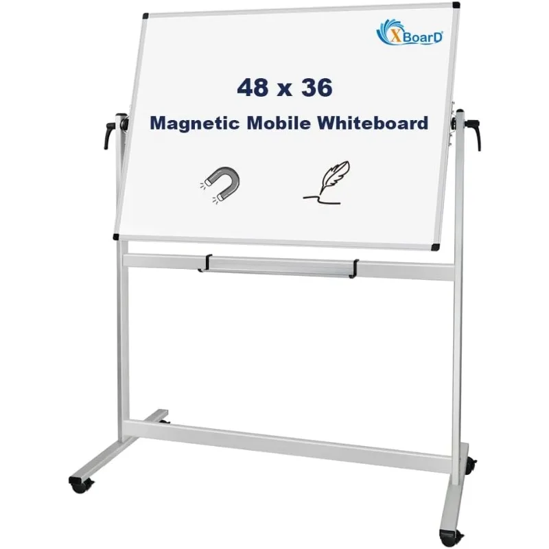 

Rolling Whiteboard 48x36 inch | Magnetic Dry Erase Board on Wheels, Large Portable Easel with Stand and Aluminium Frame