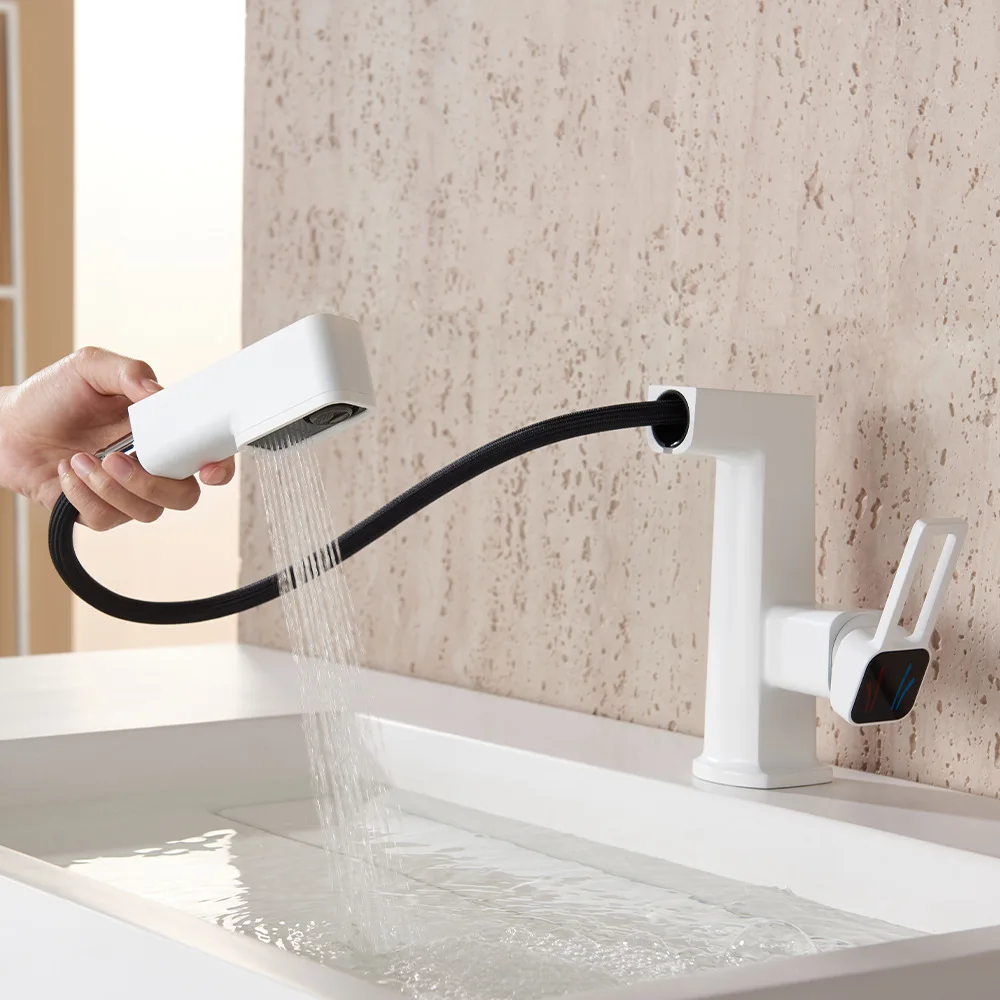Multi‑function Pull‑Out Faucet for Wash Basin, Single‑hole Splash‑Proof Hot & Cold Extended Household Faucet