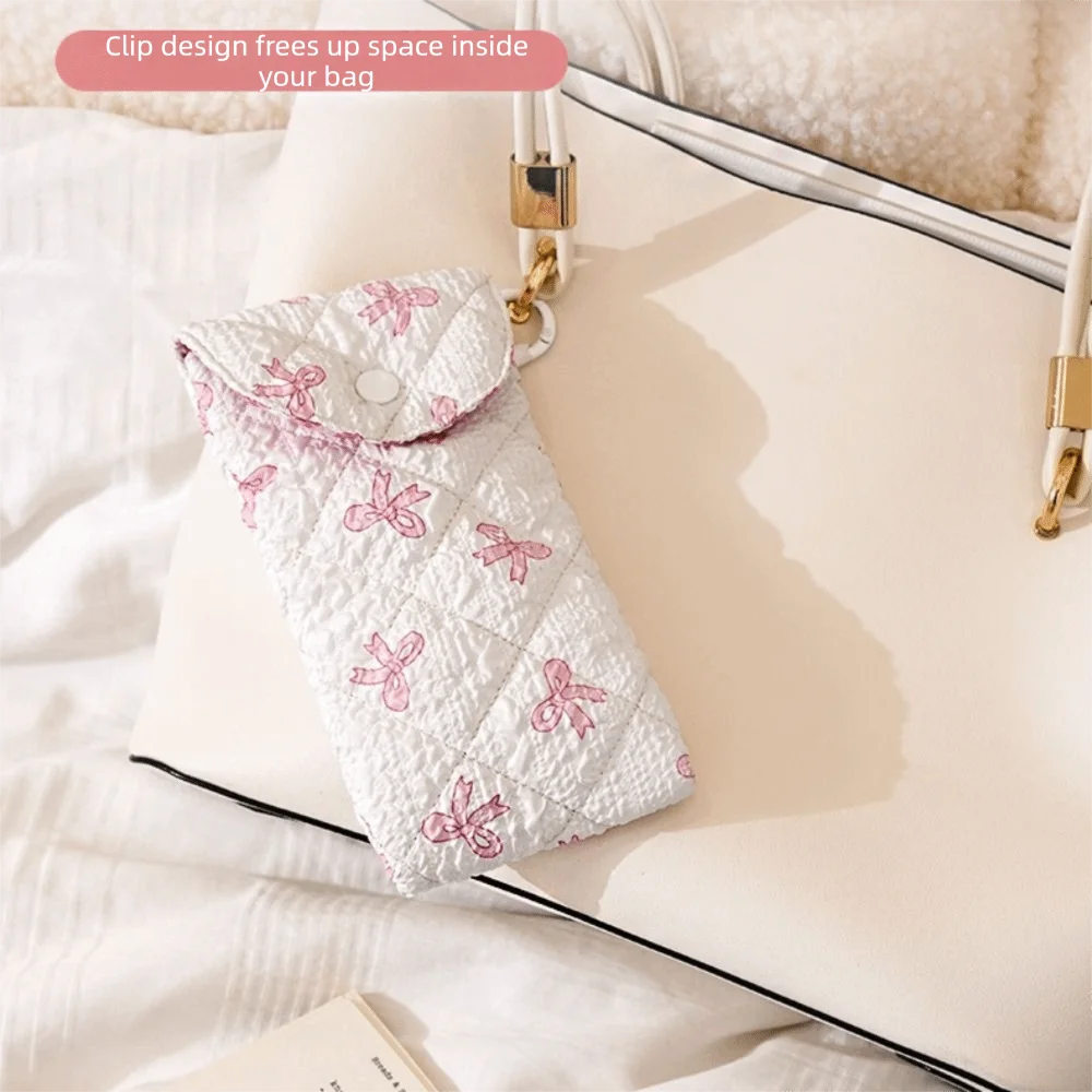 

Portable Cloth Printed Glasses Bag Flower Bow Glasses Storage Bag With Keyring Glasses Clip Sunglasses Eyeglass Bag