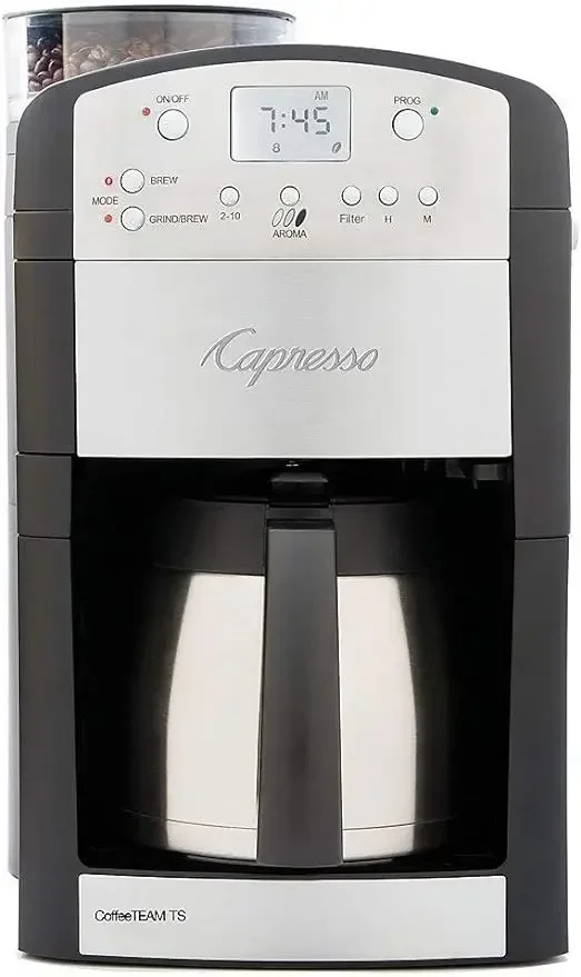 Coffee Team TS 10-Cup Digital Coffeemaker, Conical Burr Grinder, Thermal Carafe, 465