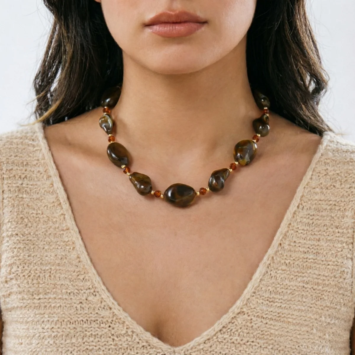Vintage Unregelmäßige Braune Acryl-Perlenkette für Damen und Herren, Lässiger Minimalistischer Kristall-Abstandsperlen-Choker, Ins Ästhetischer Schmuck – Detail 16