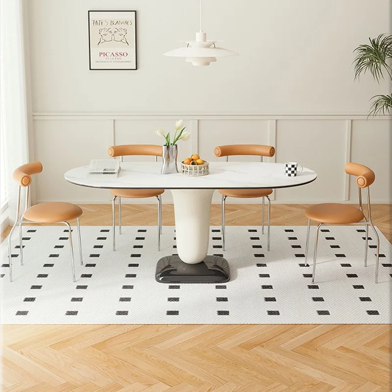Oval dining table, cream wind candy dining table, small apartment household slate wabi-sabi dining table
