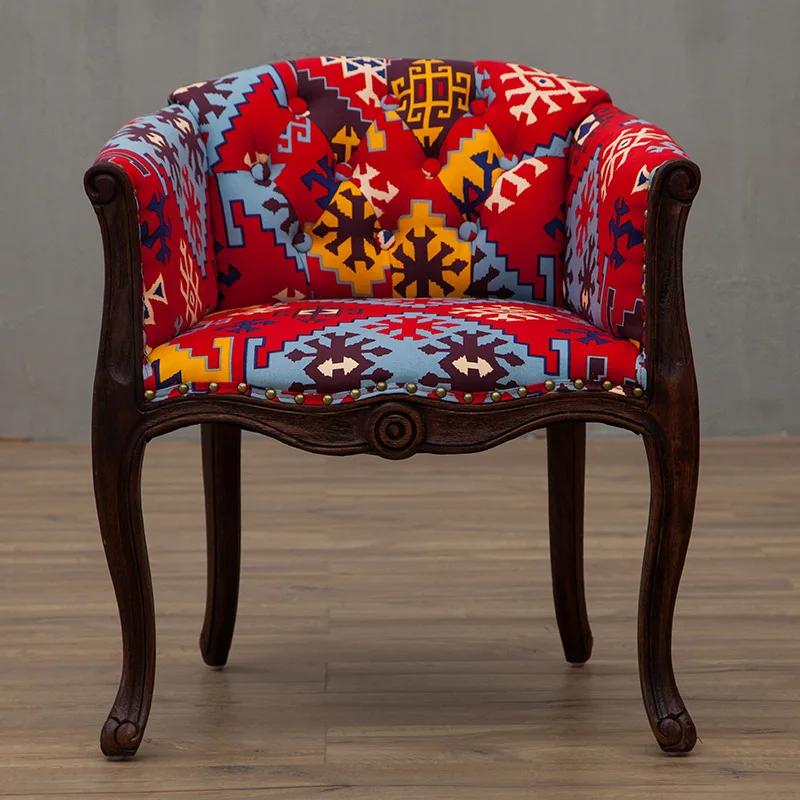 

MOMO Dining Chair Leisure Sofa Chair Solid Wood Antique Study Chair European Hotel American Desk Single Balcony Chair