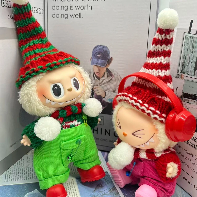 Para roupas Labubu: conjunto de cervos de Natal (roupa festiva vermelha) para V1/V2/V3/V4 - Pin Labubu For Love Outfit