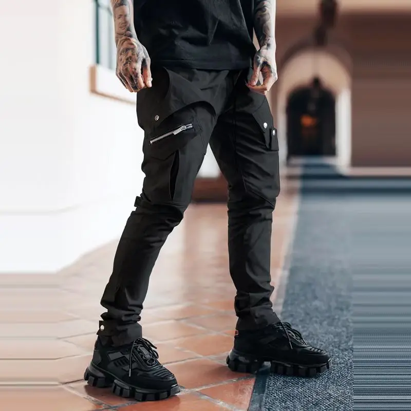 Europe and the United States 2024 new outdoor men's casual and loose large-size straight woven trousers multi-bag sports overall