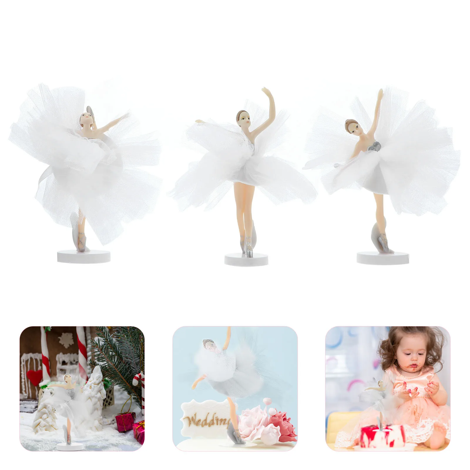 

3 set Ballerina Cake Toppers Ballet Theme Party Cake Decoration Tulle Skirt Dessert Ornament For Birthday Wedding Event