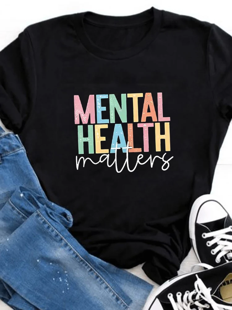 Mental Health Matters Women\'s Crew Neck Casual Short Sleeve Vintage Summer Graphic T-shirt