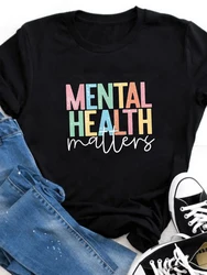 Mental Health Matters Women's Crew Neck Casual Short Sleeve Vintage Summer Graphic T-shirt