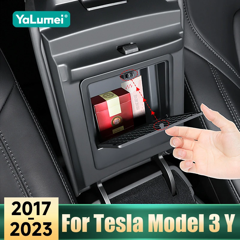 Für Tesla Model Y 2021 2022 2023 2024 ABS Auto Versteckter Aufbewahrungsbox Model 3 2017-2022 2023 Mittelkonsole Armlehnen-Organizer Abdeckung