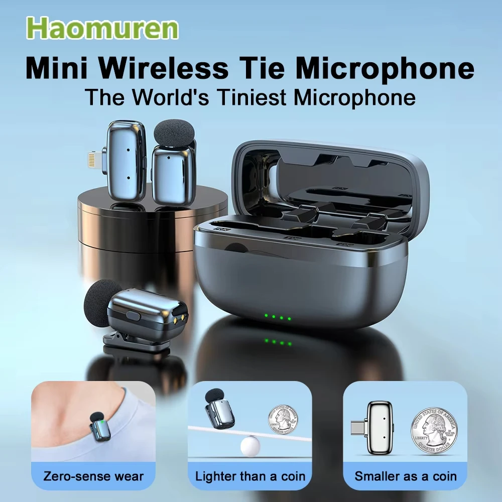 Haomuren-micrófono de solapa inalámbrico, micrófono inalámbrico con Bluetooth para iPhone, iPad, Android, grabación de vídeo tipo C, transmisión en vivo