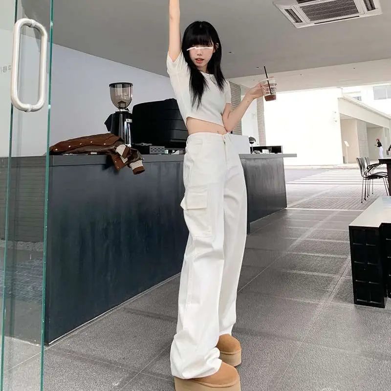 

Белые женские комбинезоны с высокой талией, весна-лето, новые свободные джинсы Cleanfit Sle из эластичной искусственной ткани с водной талией