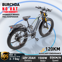BURCHDA-Adult Mountain electric bicycle RX80, 1500 Wide Tyres, 4.0W Motor, 48V, 20Ah, 26 Inch, Snow Trail Bike
