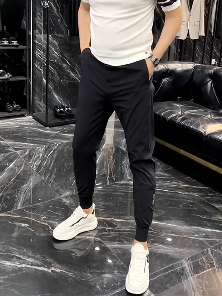 

High-End Summer Ice Silk Qui-Dry Sports Casual Sweatpants Men's Thin Versatile Slim Fit Elastic Cuffed Harem Pants