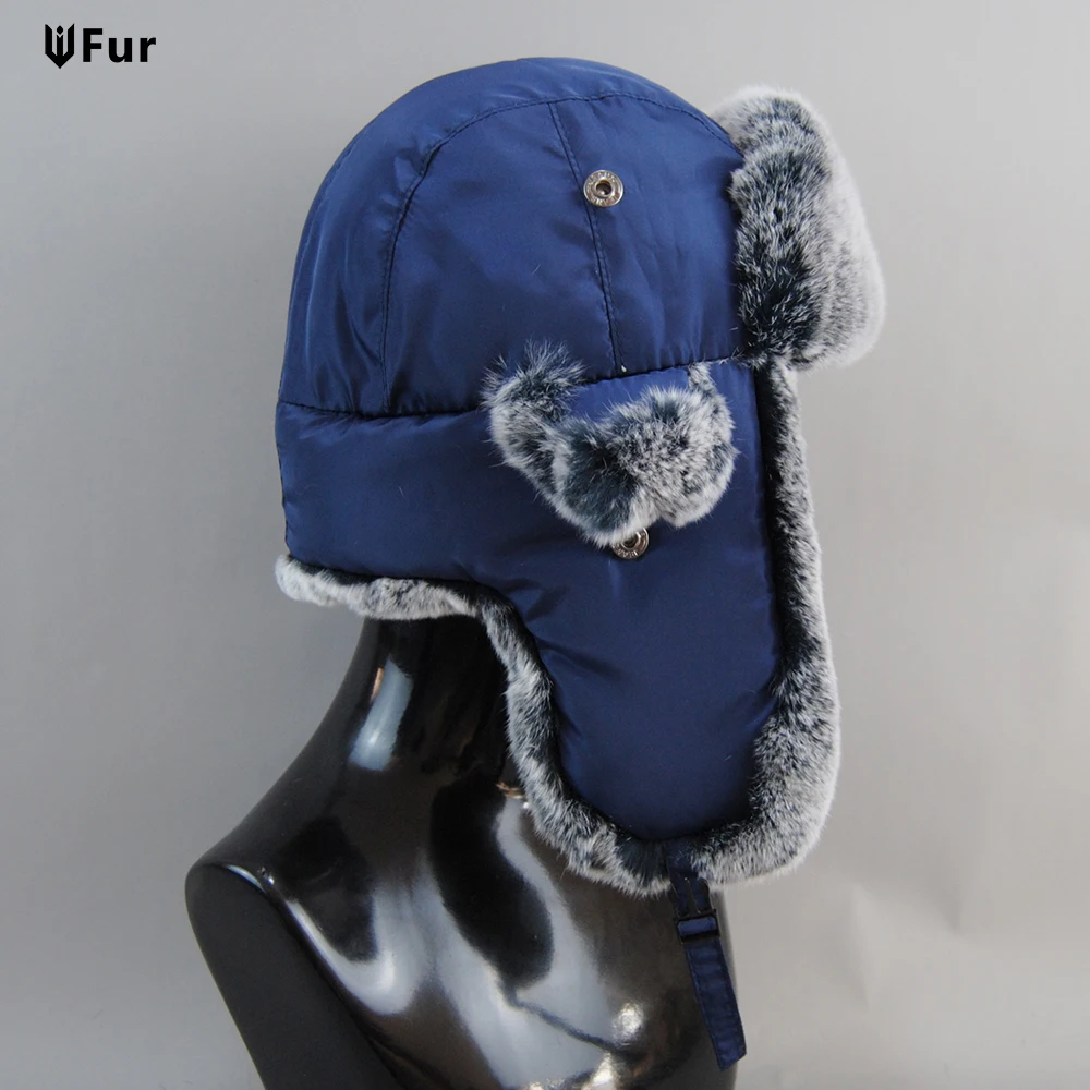 

Hot Sale 2025 New Style Real Rex Rabbit Fur Bomber Hats Outdoor Winter Men Warm Russian Ushanka Hat With Ear Flap Rabbit Fur Cap