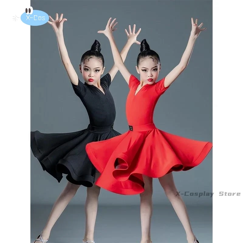 Children's Latin Dance Dress Girls' Dance Dress Girls' Long Sleeve Split Latin Dance Dress Performance Clothing Two Piece Set