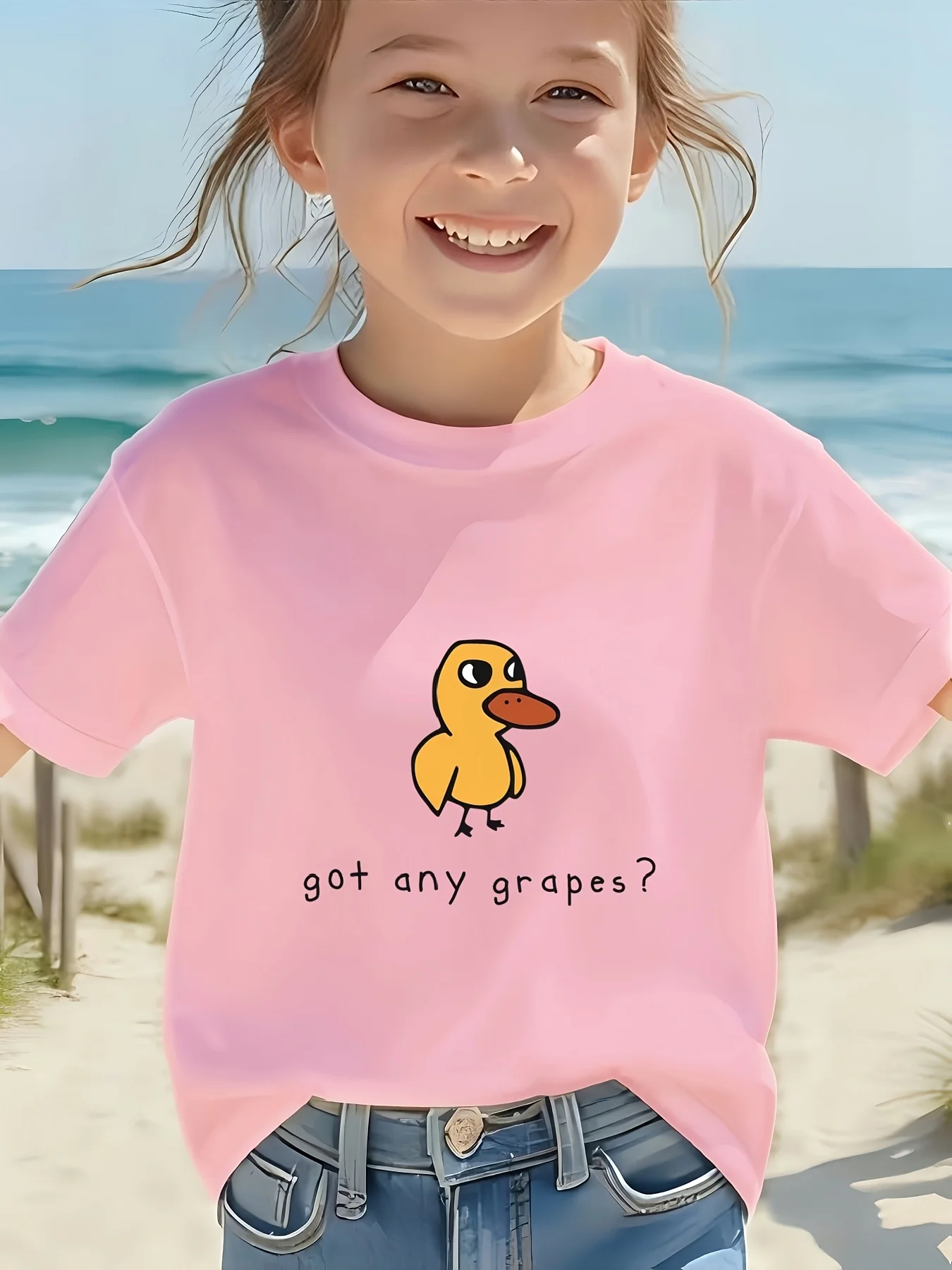 Cute Cartoon Yellow Duck Grape Slogan Print Family Matching T Shirt Boys Girls Soft Summer Short Sleeve Daily Casual Tees