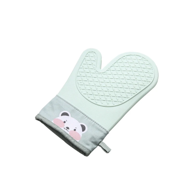 Silicone Padded Oven Mitt Twill Double Layer Microwave Oven Mitt Household Kitchen Heat Resistant Baking Mitt