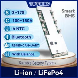 TDT Smart BMS 12V 24V 36V 60V 3S 4S 7S 8S 10S 17S 80A 100A 200A for Liion Lifepo4 Battery Pack support Bluetooth & IOS app