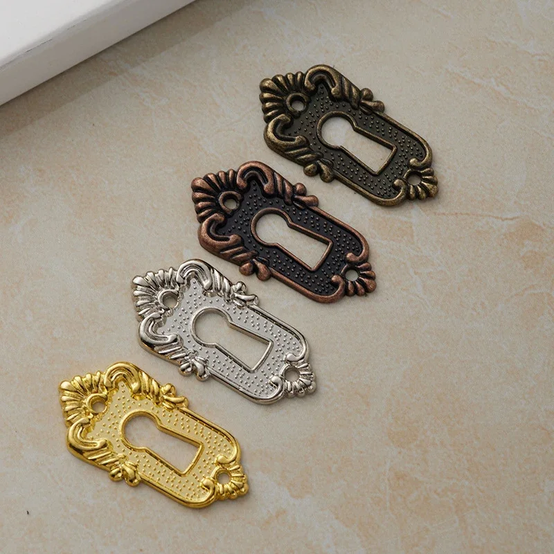 2Pc Antique Keyhole Covers 45x23mm Drawer Lock Head Patch Corner Decorative Angle Code Lock Alloy Plate for Wooden Jewelry Boxes