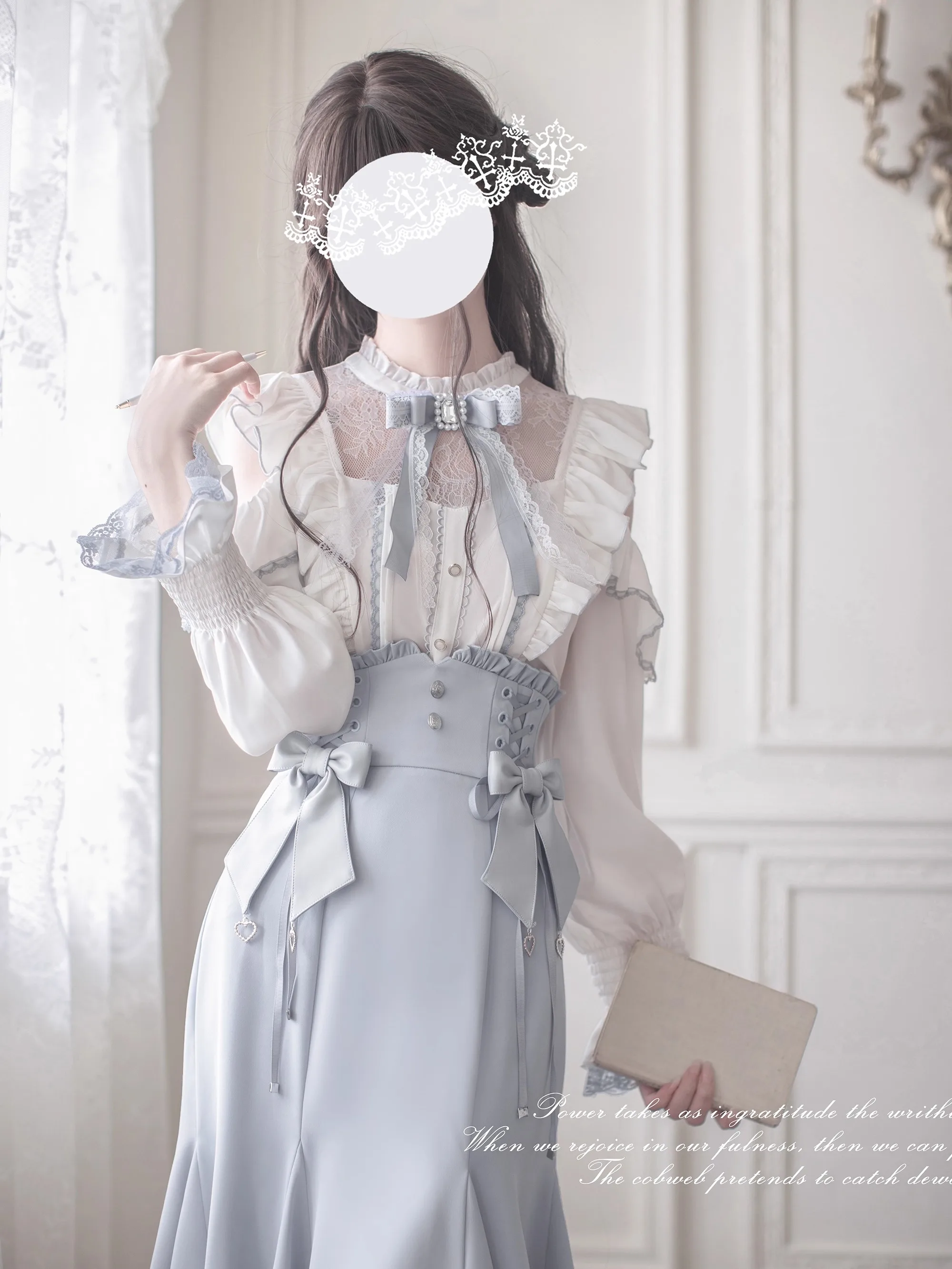 Japanese Style Watercolor Rojita Mass-Produced Elegant Mermaid Skirt Sweet Temperament Long Sleeved Shirt Single-Breasted Top