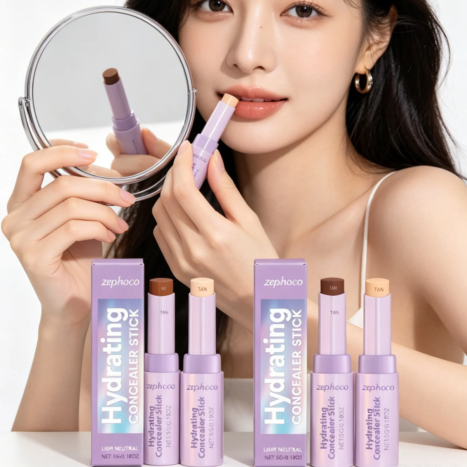 Zephoco Hydrating Concealer Stick Long Lasting Cover Blemishes Waterproof Even Skin Tone Natural Finish Cream Concealer Stick