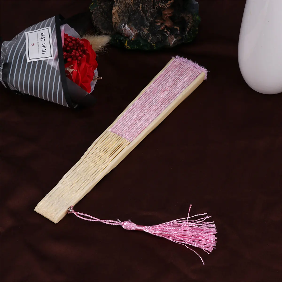 Elegant Handheld Lace Fan Bamboo Frame Fold Compact for Performance Dance Show Wedding Birthday Gift Hand Fans