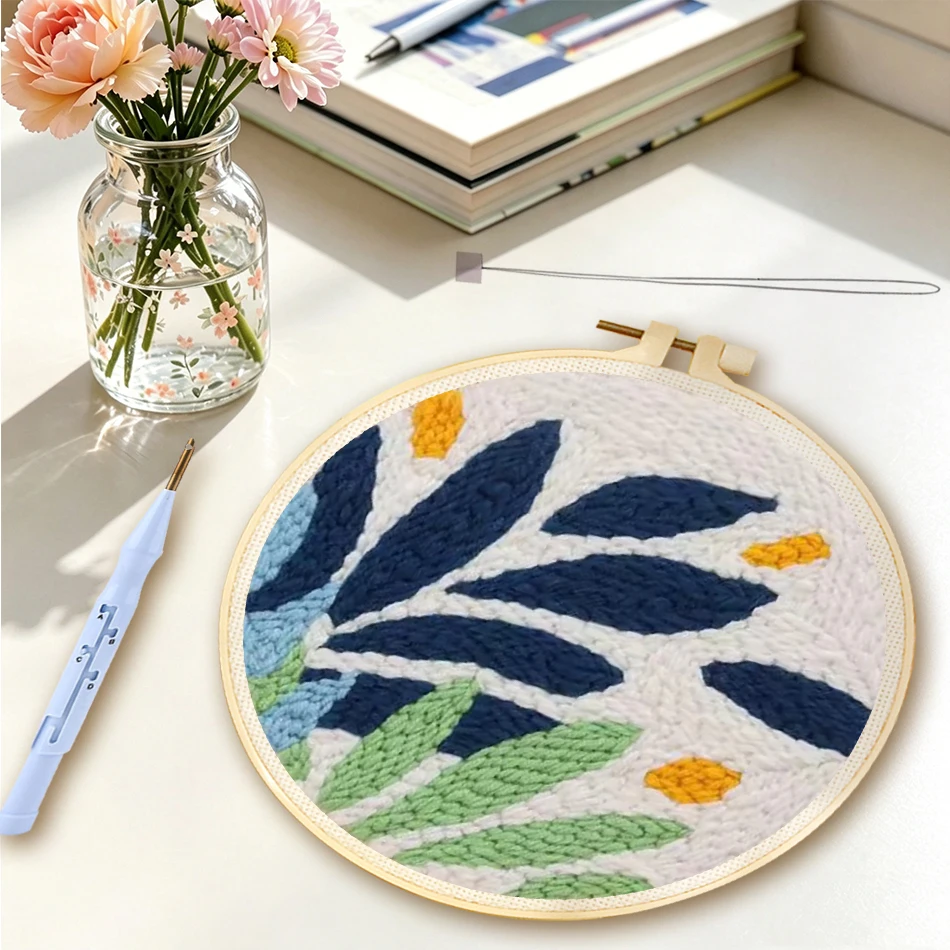 

Plant Punch Needle Starter Kits Sewing Punch Needle Embroidery Kit Cross Stitch for Beginner Magic Pock Pen Set Home Decor