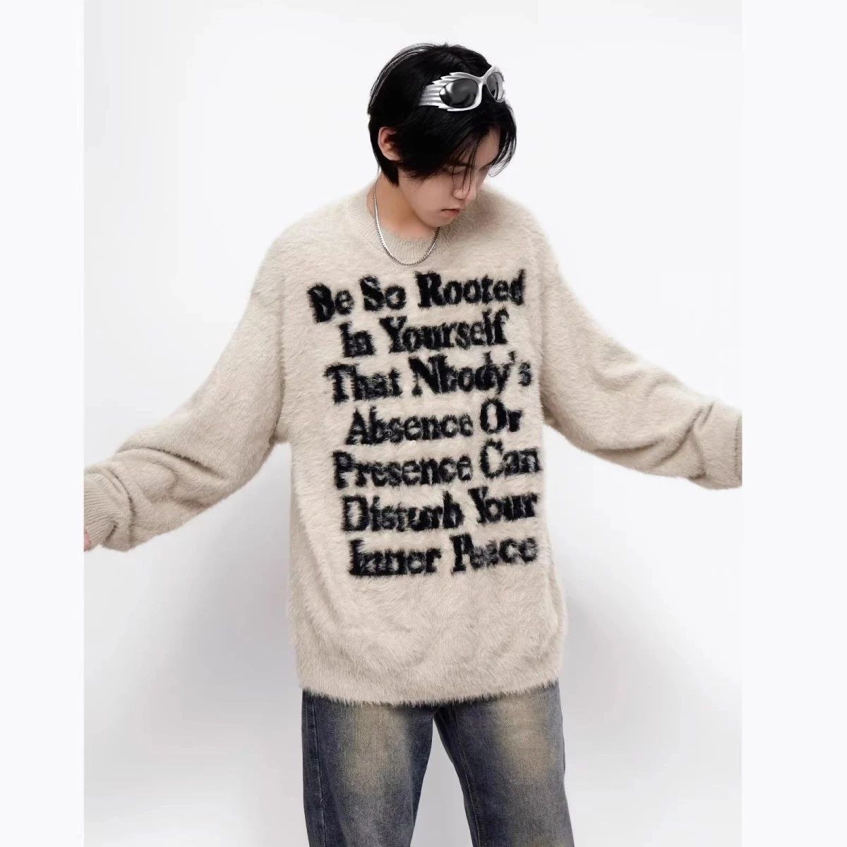 

Американский вязаный свитер для пар, осень-зима, свободный круглый свитер из искусственного меха, мягкий полиэстер, повседневный топ ex Long Sve