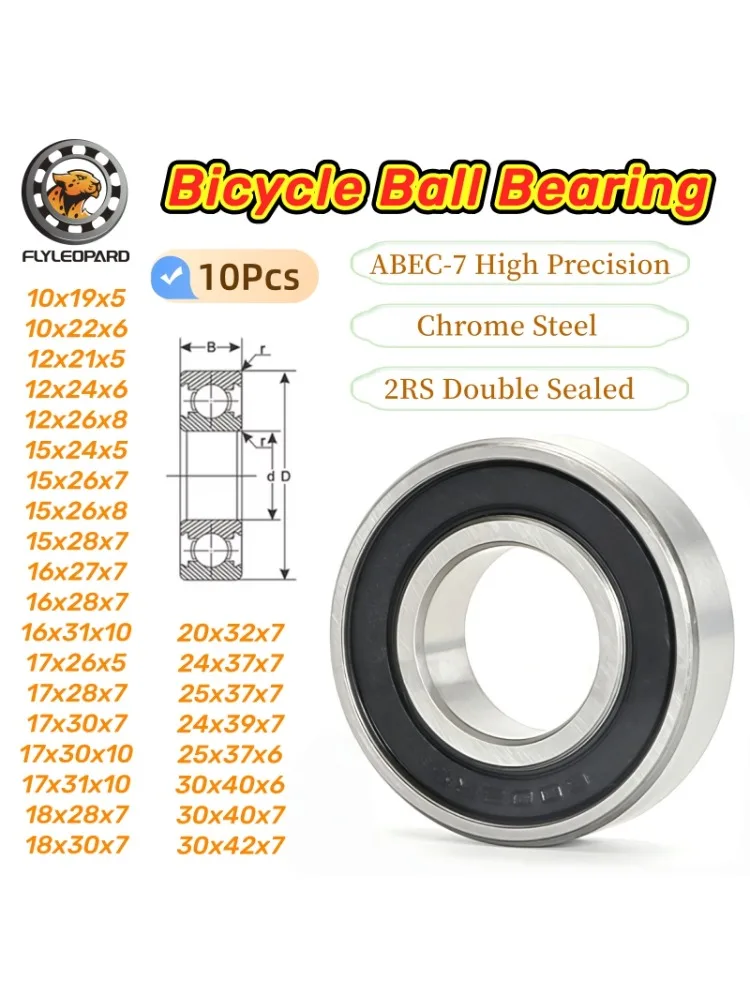AliExpress NONE 6900RS 10x22x6mm Bicycle Bearing 10Pcs ABEC-7 Chrome Steel Double Sealed 6900-2RS Bicycle Wheel Hub Pivot Repair Replacement