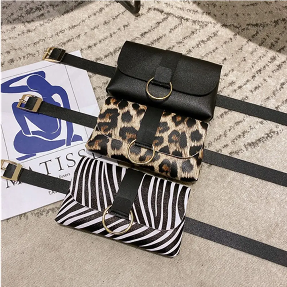 

Color 2 In 1 Leopard Stripe Mini Waist Bag Coin Purse Waist Bag Ladies Belt Bag Flap Leather Fanny Pack Belt Mobile Phone Bag