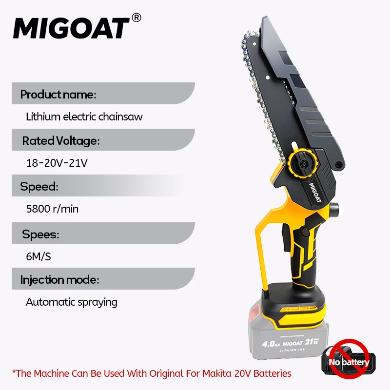 منشار MIGOAT Mini مقاس 6 بوصات، تصميم بيد واحدة للتقليم، منشار خشب محمول مع قفل أمان، لبطارية ماكيتا 18 فولت - 20 فولت #3