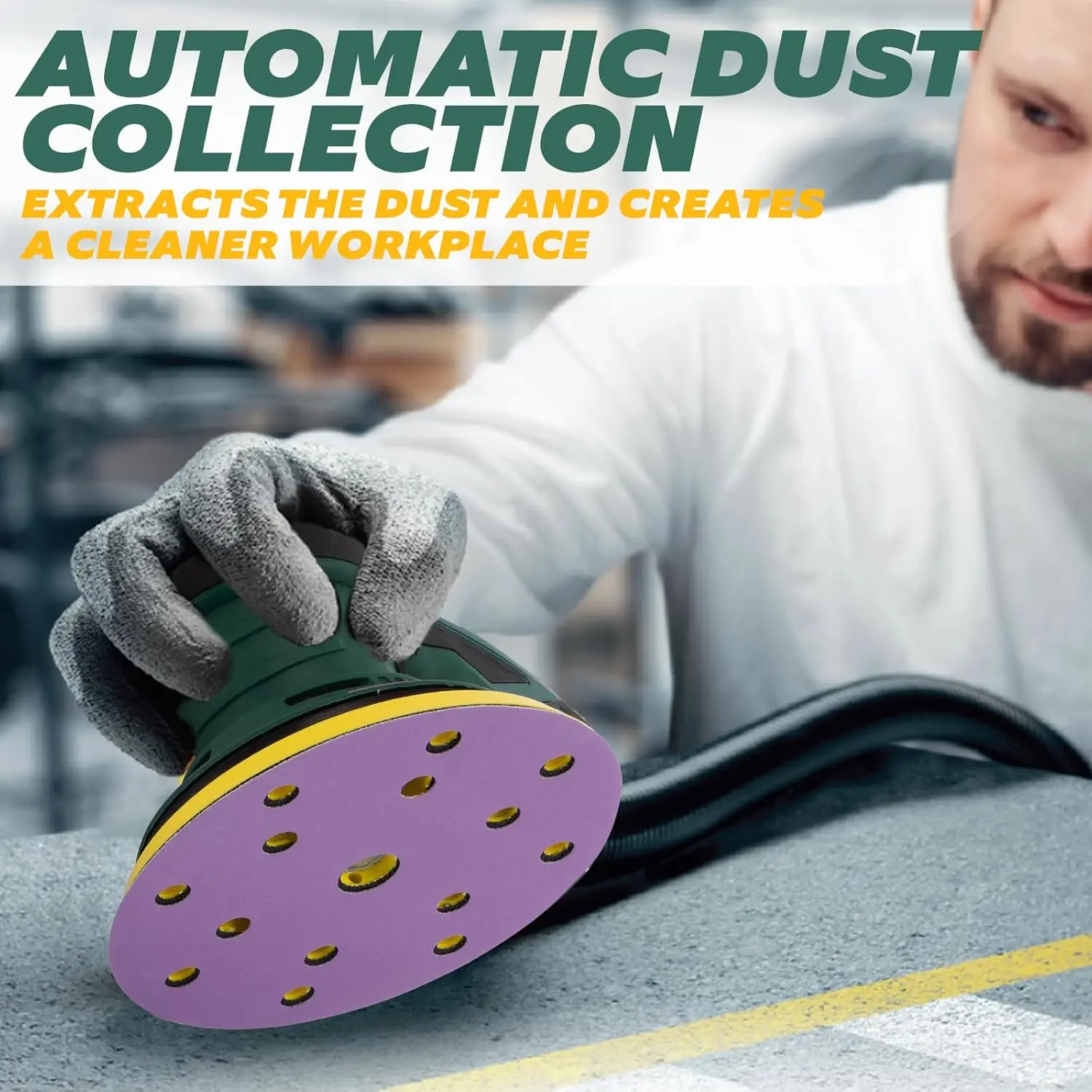 Sander Orbital Acak Kelas Pro |   Pembangkit Listrik Tanpa Sikat 350W dengan Bantalan Ganda 5" & 6". |   Kecepatan Variabel 4000-10K RPM |   Woodwo Bebas Debu