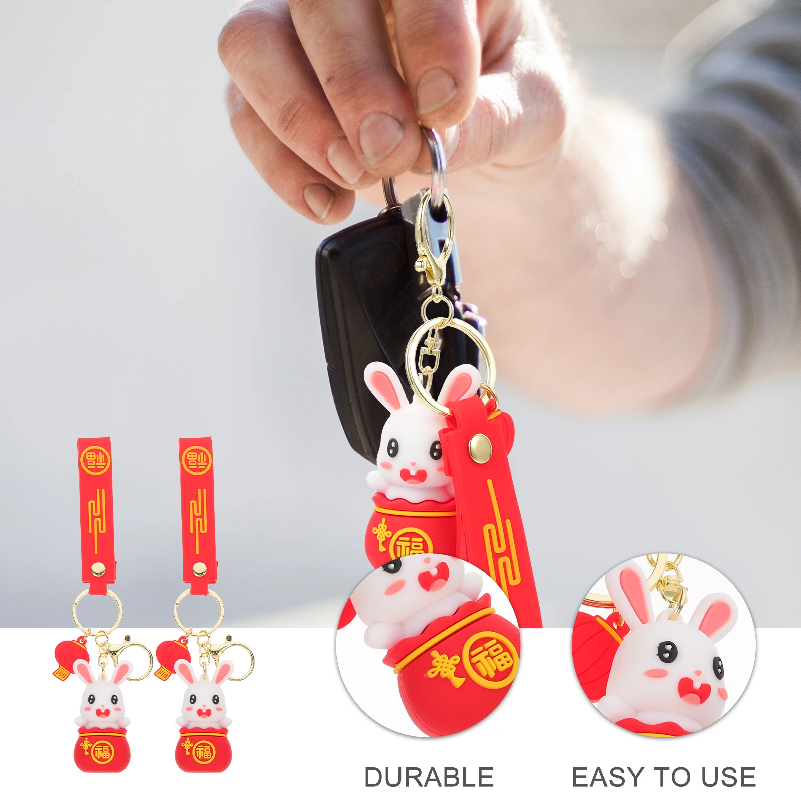 

2pcs Cute Chinese Zodiac Rabbit Keychains Pendant Decorative Bag Hanging Charm For New Year Wedding Birthday