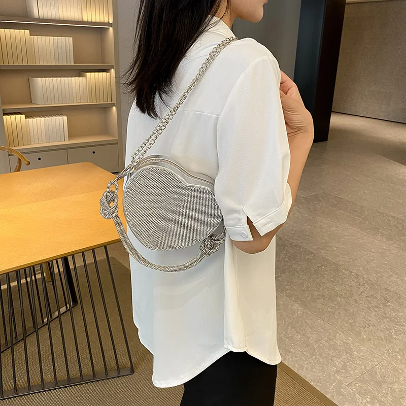 Knoten Griff Strass Abend Clutch Tasche Luxus Designer Kristall Diamanten Handtasche Geldbörse niedlichen Liebe Herz Umhängetasche Mini – Detail 20