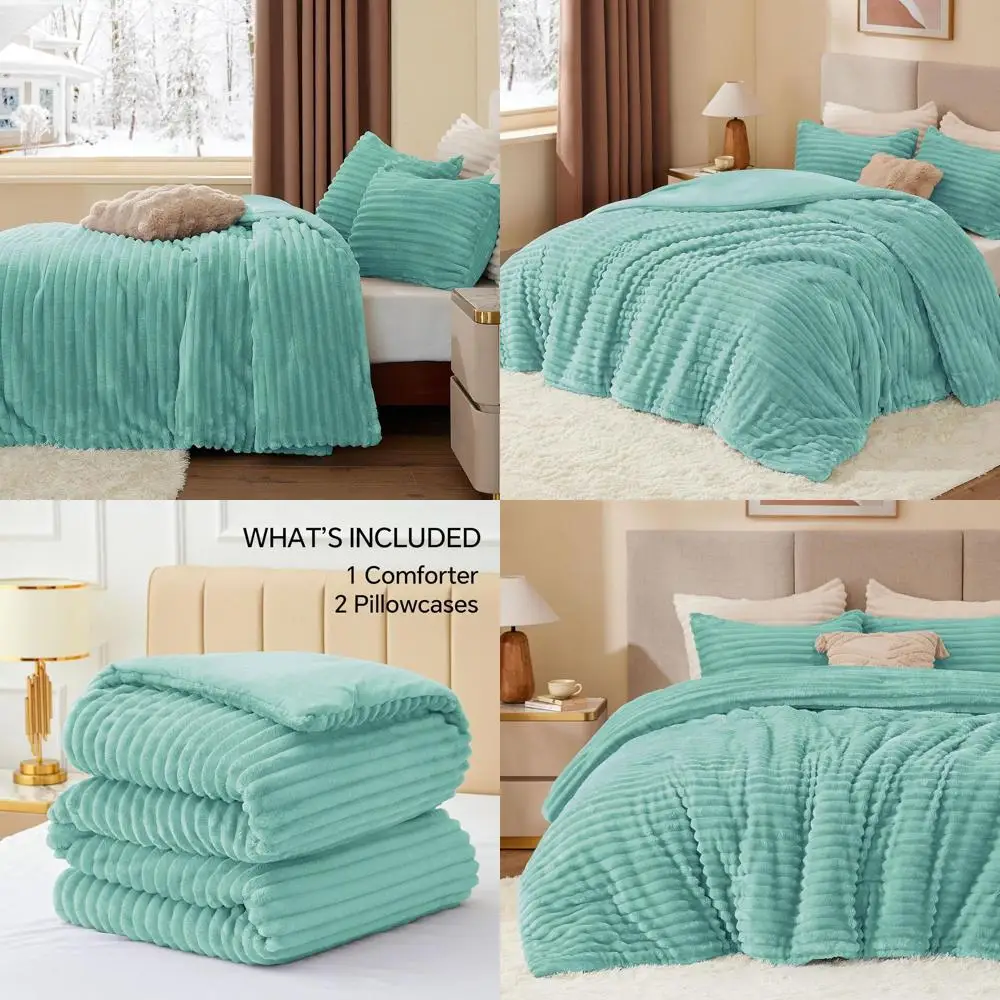 

Ultra Plush Blue Fluffy Bedding Set - Cozy & Warm Fuzzy Bedding with 2 Pillowcases for Winter Comfort