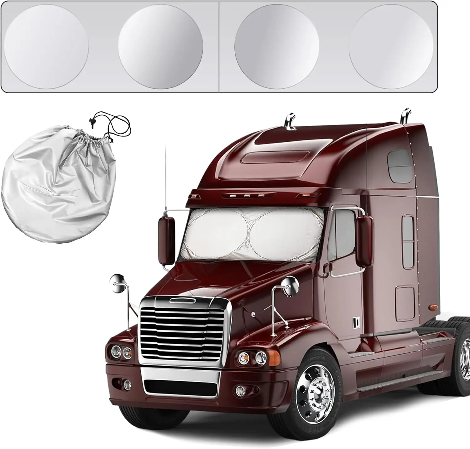 

Semi-Truck Sun Shade, Foldable Front Window Sun Blocker with Storage Pouch, 240T UV Protective Sun Shield Keeps Your Vehicle Coo