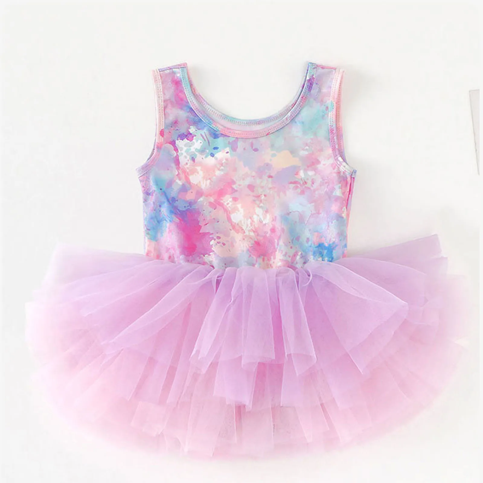 Kid Girls Dance Printed Ballet Dress Sleeveless Tulle Tutu Dress with Built-in Briefs Ballerina Dance Practice Performance Dress - view 4