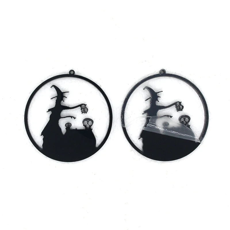 Big 6pcs/pack Hollow Halloween Skeleton Witch Acrylic Charms Funny Black Earrings Necklace Keychain Pendant DIY Jewelry Make