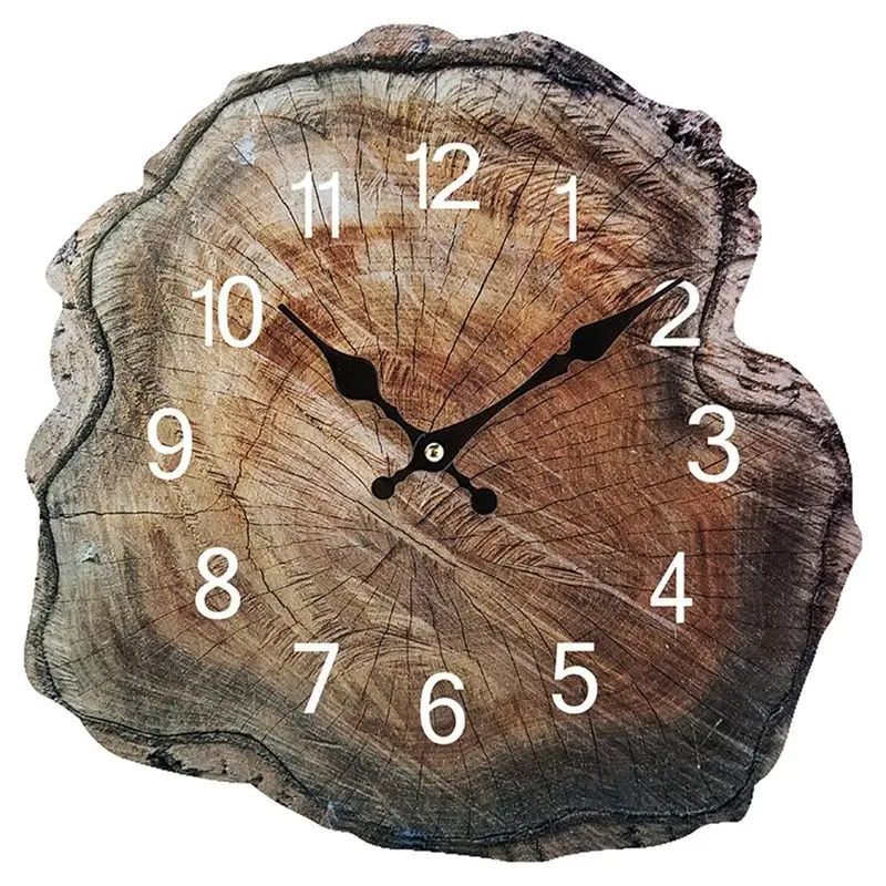 AT05-12 Zoll Holz-Wanduhr mit Simuliertem Jahresring, Holz-Wanduhr für Wohnzimmer, Büro und Heimdekoration