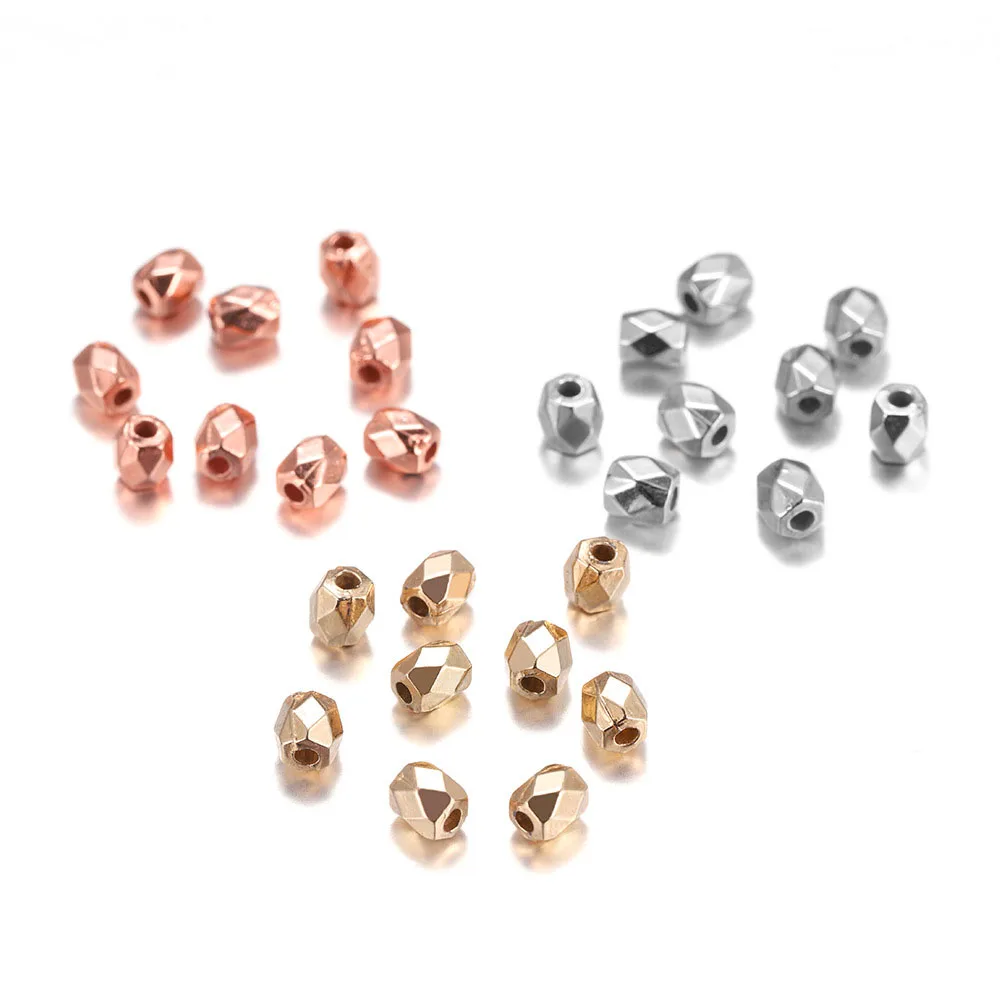 100Pcs Tiny Faceted Column Bead Spacers 4mm 3mm Metal Geometric Charm Beads Accessories for Jewelry Making Gold Rose Gold Silver