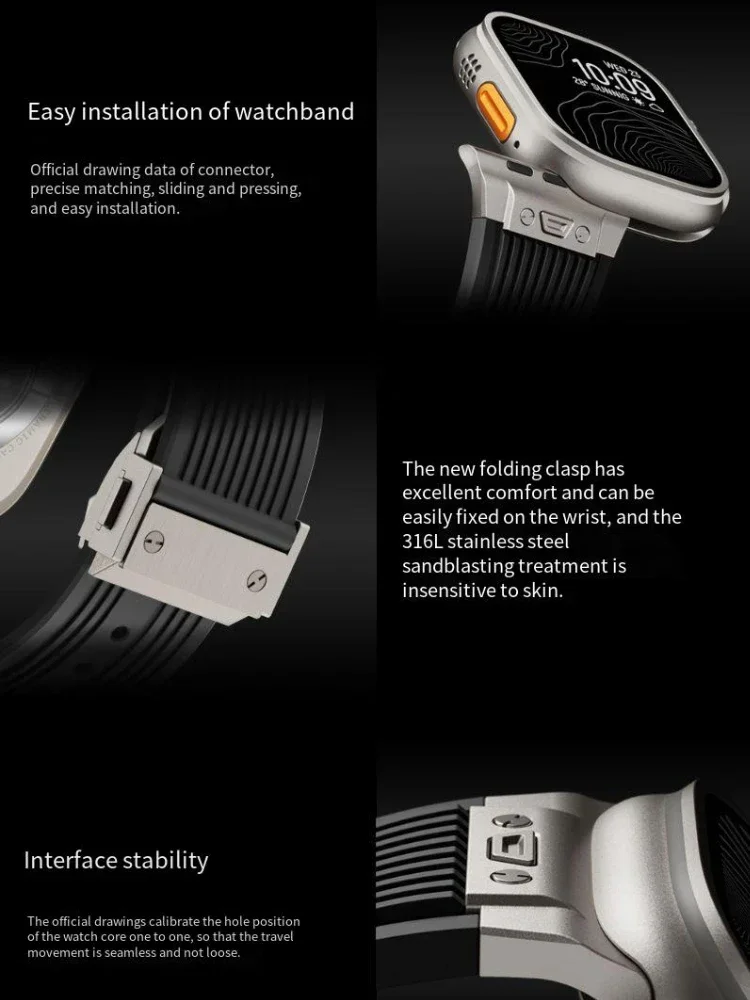 Liquid Silicone Strap for Apple Watch Ultra 2 49mm10 9 8 7 46mm 45mm High-end Stainless Steel Buckle Correa 6 5 4 3 SE 44mm 42mm