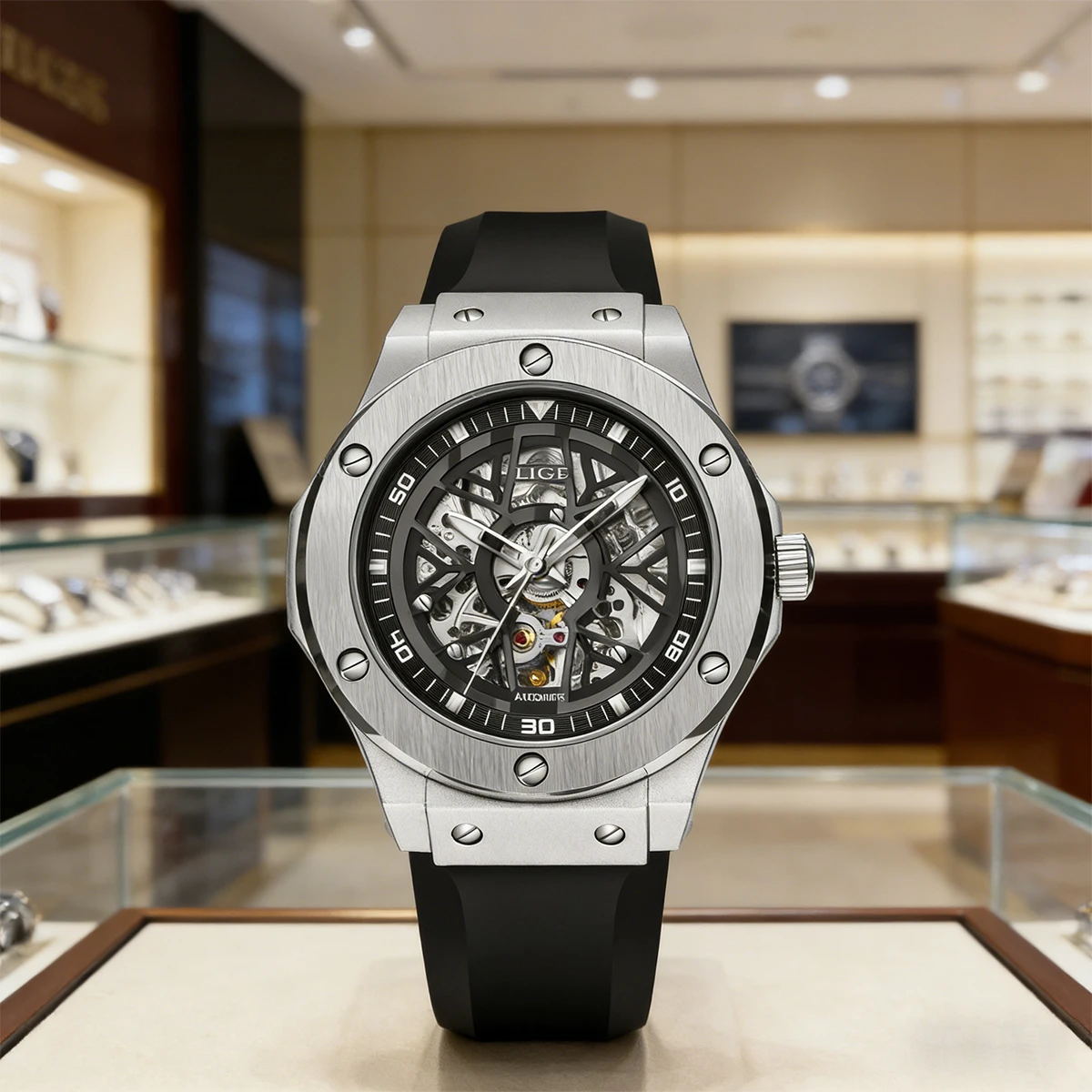 LIGE Mens Fashion Mechanical Watches Business Automatic Wristwatch Stainless Steel Luminous Designer Clock Reojes De Hombre