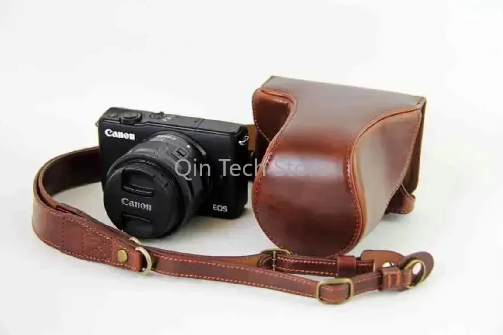 حقيبة كاميرا فاخرة جديدة لكانون EOS M EOSM EOS M2 EOSM-2 PU حقيبة كاميرا جلدية مع حزام تصميم البطارية المفتوحة